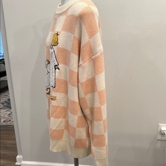 Peach Checkered Sweater with Girl and Goose Design - Picture 5 of 10